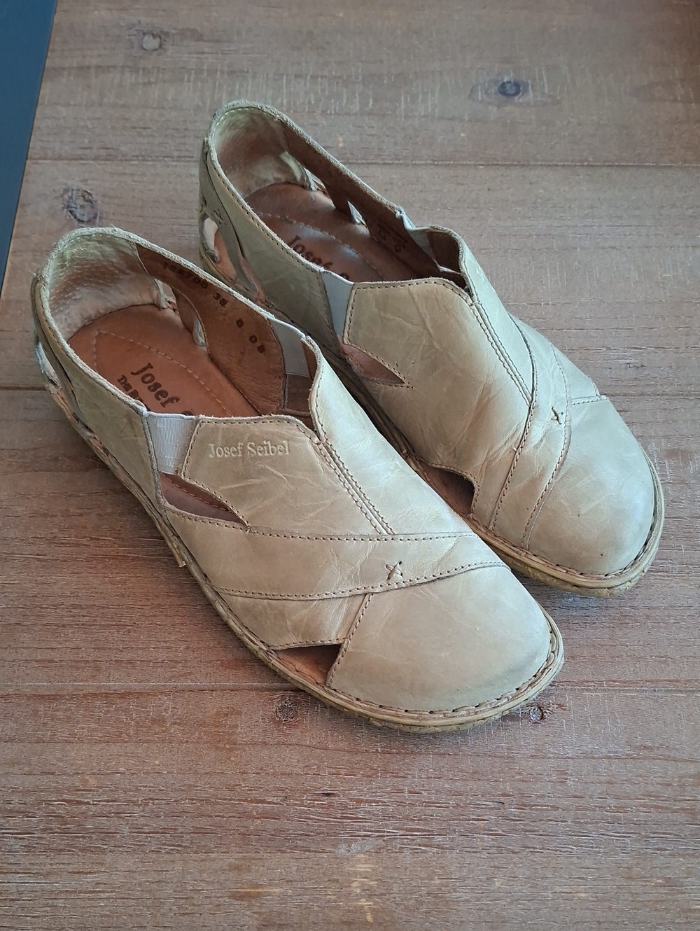 Josef Seibel Beige Leather Comfort Cut-out Detail Slip-on Shoes (Size EU 38)